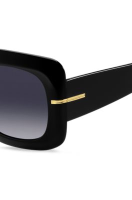 Gafas de sol de acetato negro con bisagras en tono dorado, Assorted-Pre-Pack