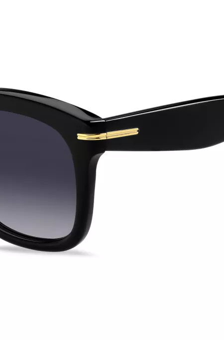 Black-acetate sunglasses with gold-tone hinges