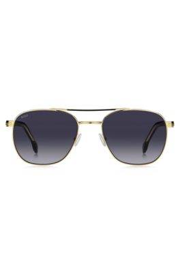 Double-bridge sunglasses in black and gold tones, Assorted-Pre-Pack