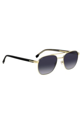 Double-bridge sunglasses in black and gold tones