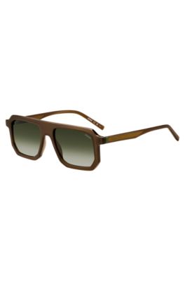 HUGO - Transparent-brown sunglasses with geometric frames display picture 1