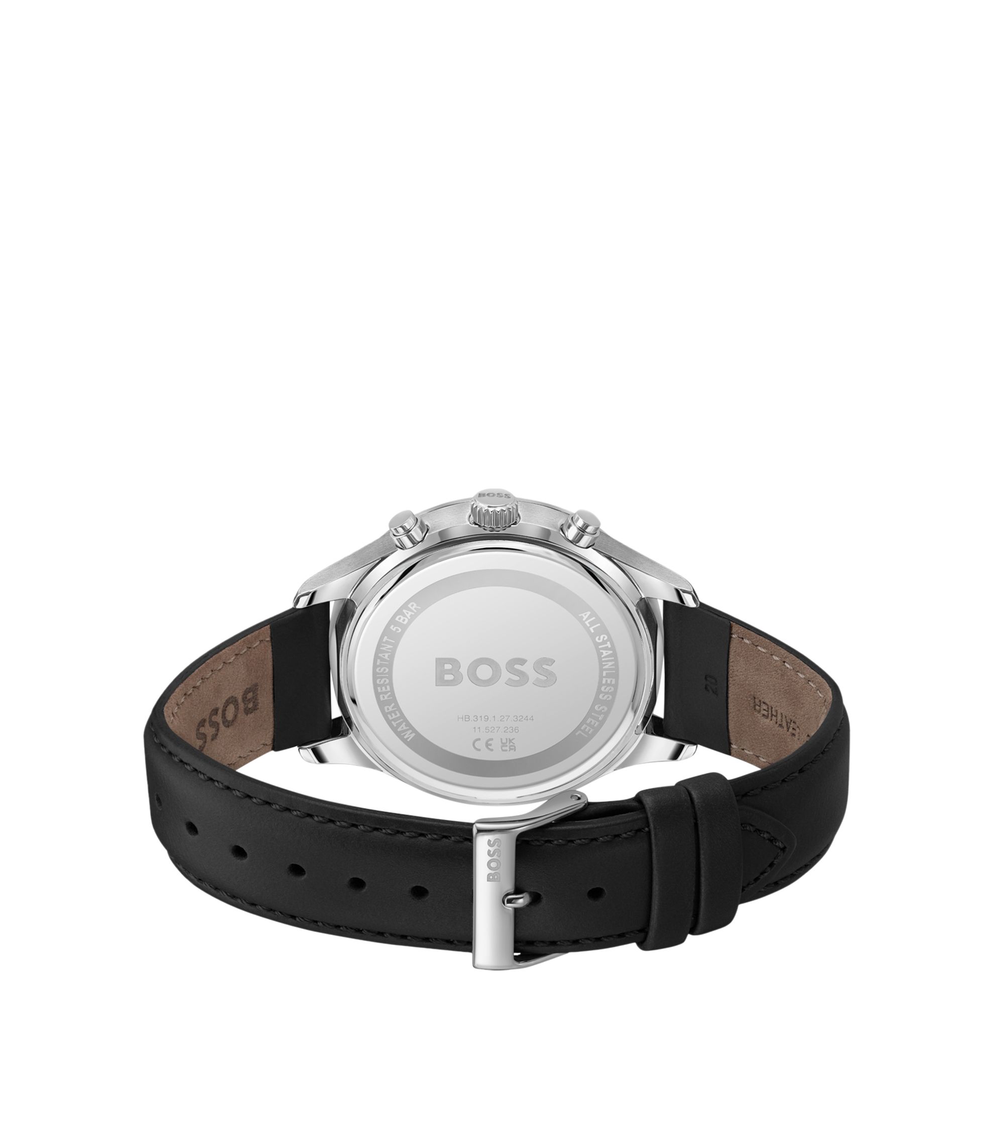 BOSS - Blue-dial chronograph watch with leather strap