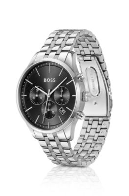 Black-dial chronograph watch with link bracelet, Assorted-Pre-Pack