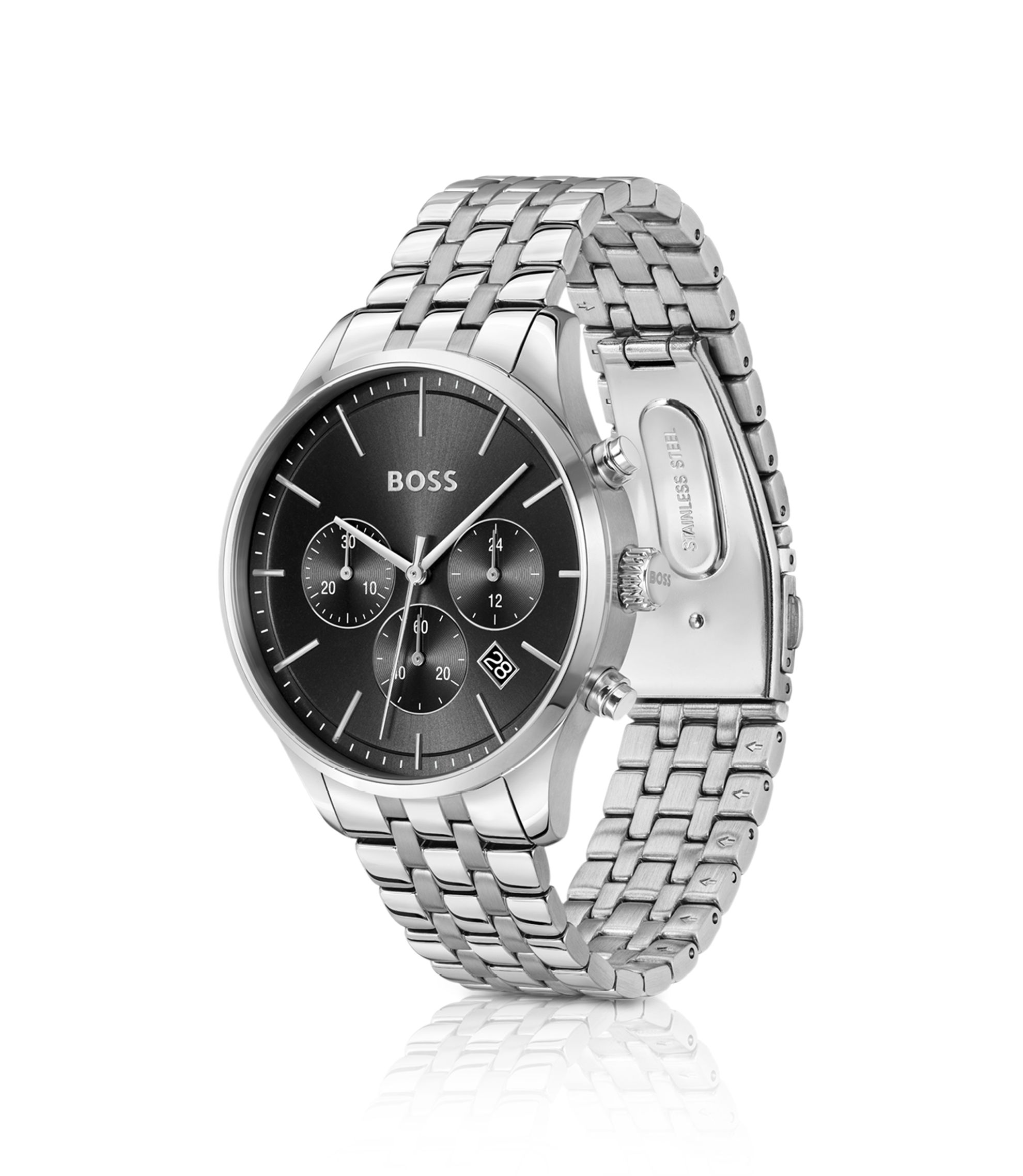 BOSS - Black-dial chronograph watch with link bracelet