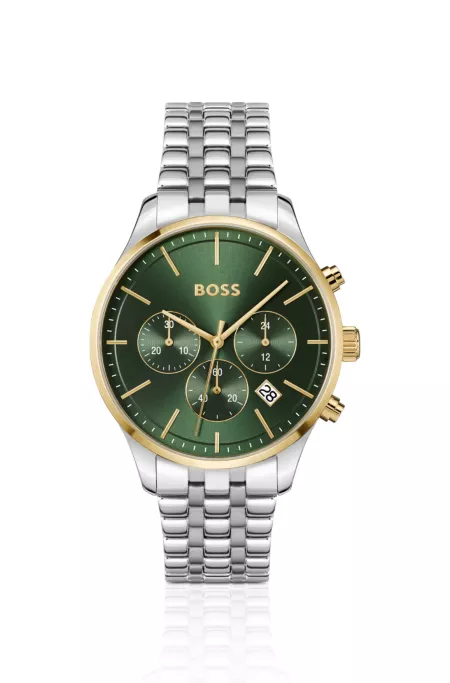 Green-dial chronograph watch with link bracelet
