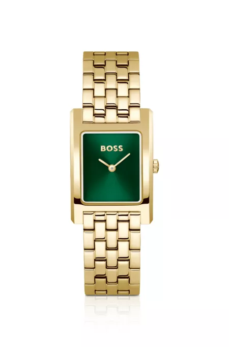 Green-dial watch in gold-tone steel