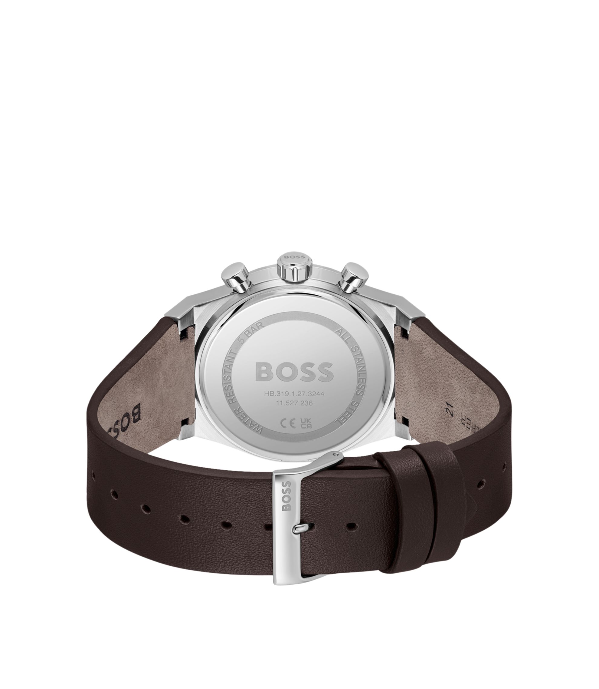 HUGO BOSS 新品　クロノグラフウォッチ BOSS - Silver-tone chronograph watch with brown leather strap