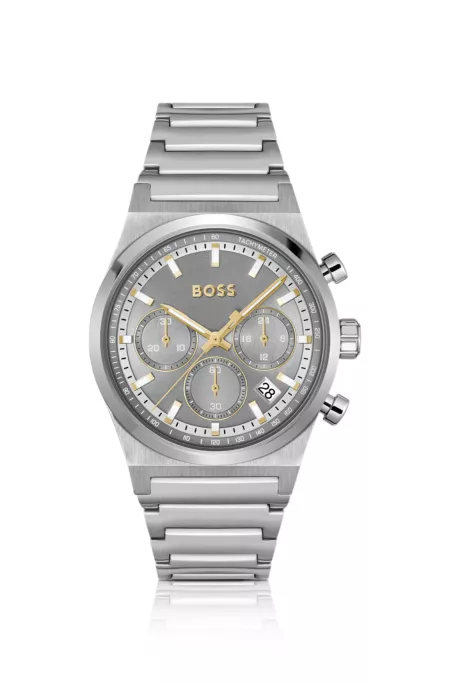 Link-bracelet chronograph watch in silver-tone steel