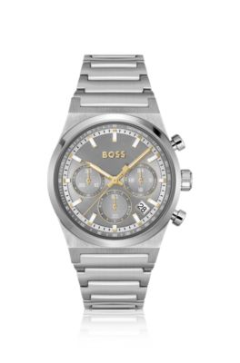 Link-bracelet chronograph watch in silver-tone steel, Assorted-Pre-Pack