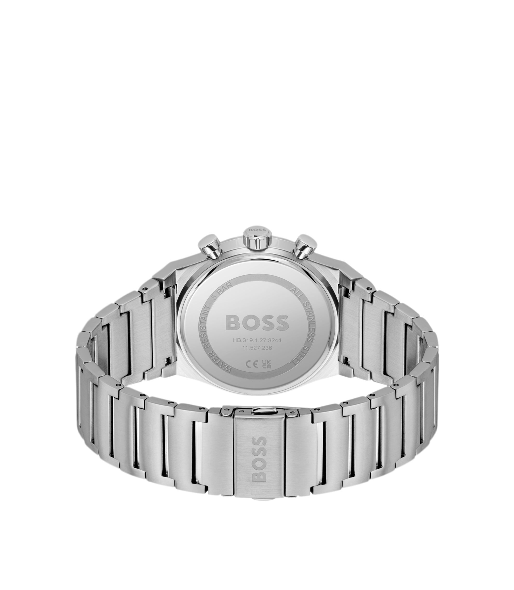 HugoBoss Watch With 28mm Silver Face With Silver Chain Breclet. BOSS - Silver-tone watch with monogram-link bracelet main image 2