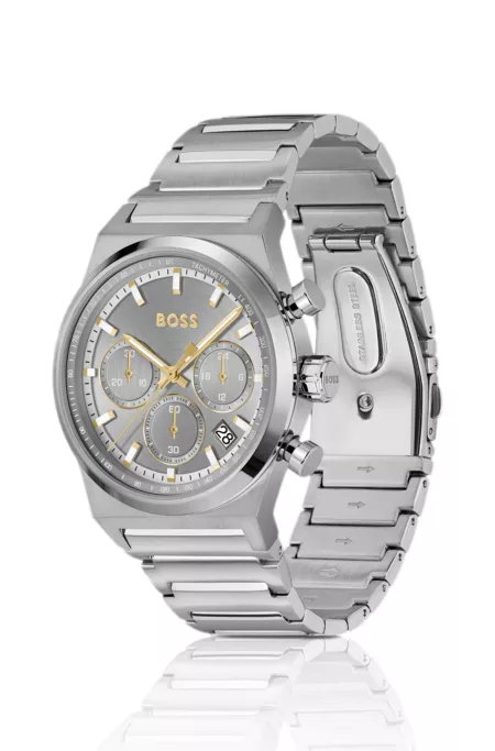 Link-bracelet chronograph watch in silver-tone steel
