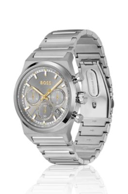 Link-bracelet chronograph watch in silver-tone steel, Assorted-Pre-Pack