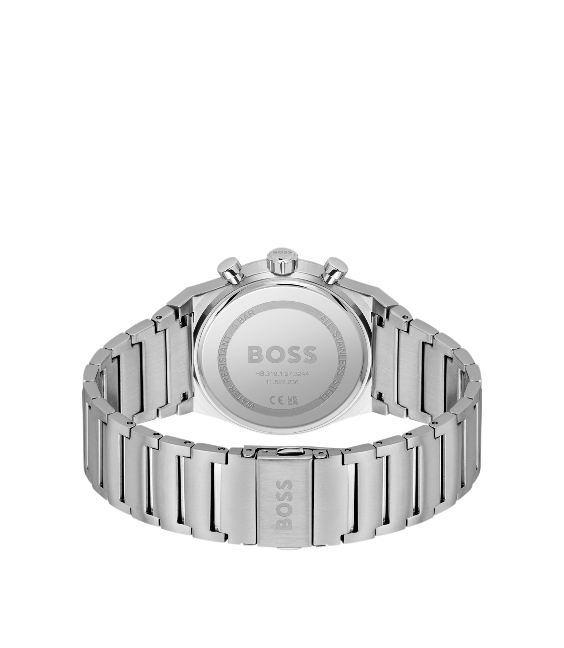 BOSS - Green-dial chronograph watch in silver-tone steel