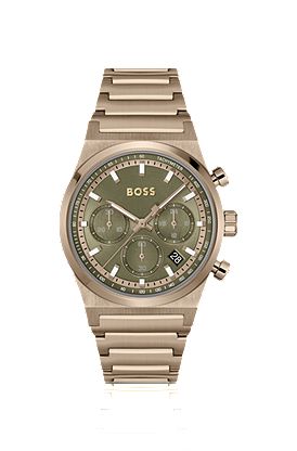 Link-bracelet chronograph watch in gold-tone steel