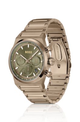 Link-bracelet chronograph watch in gold-tone steel, Assorted-Pre-Pack