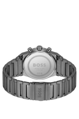 Blue-dial chronograph watch in grey-plated steel