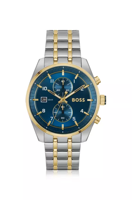Blue-dial chronograph watch in two-tone steel