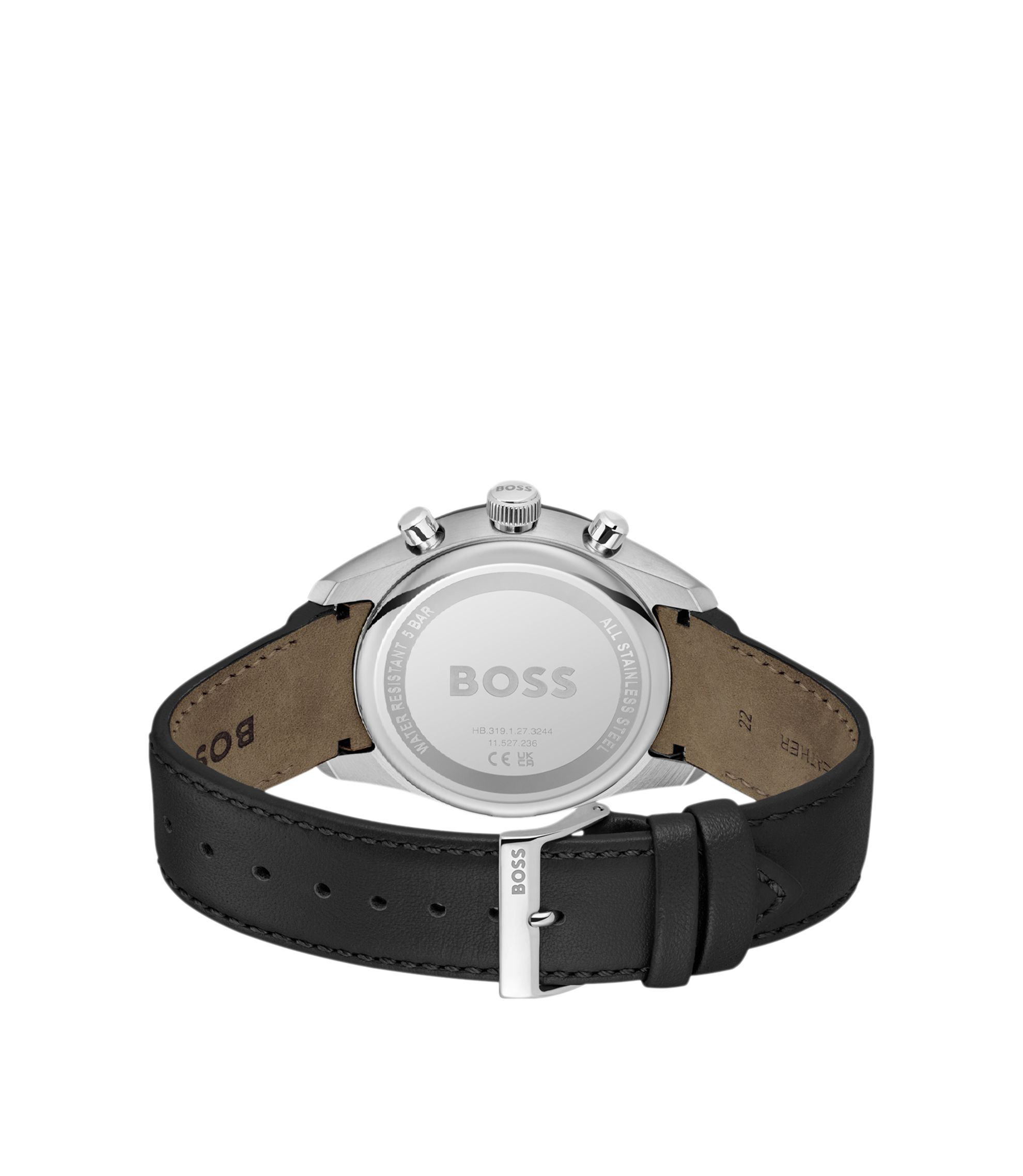 ブランデー BOSS BOSS - Leather-strap chronograph watch with black dial