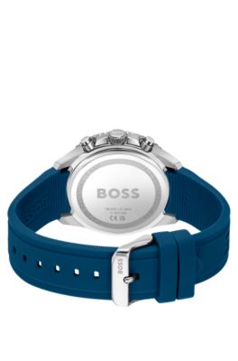 Black-dial chronograph watch with blue silicone strap, Assorted-Pre-Pack