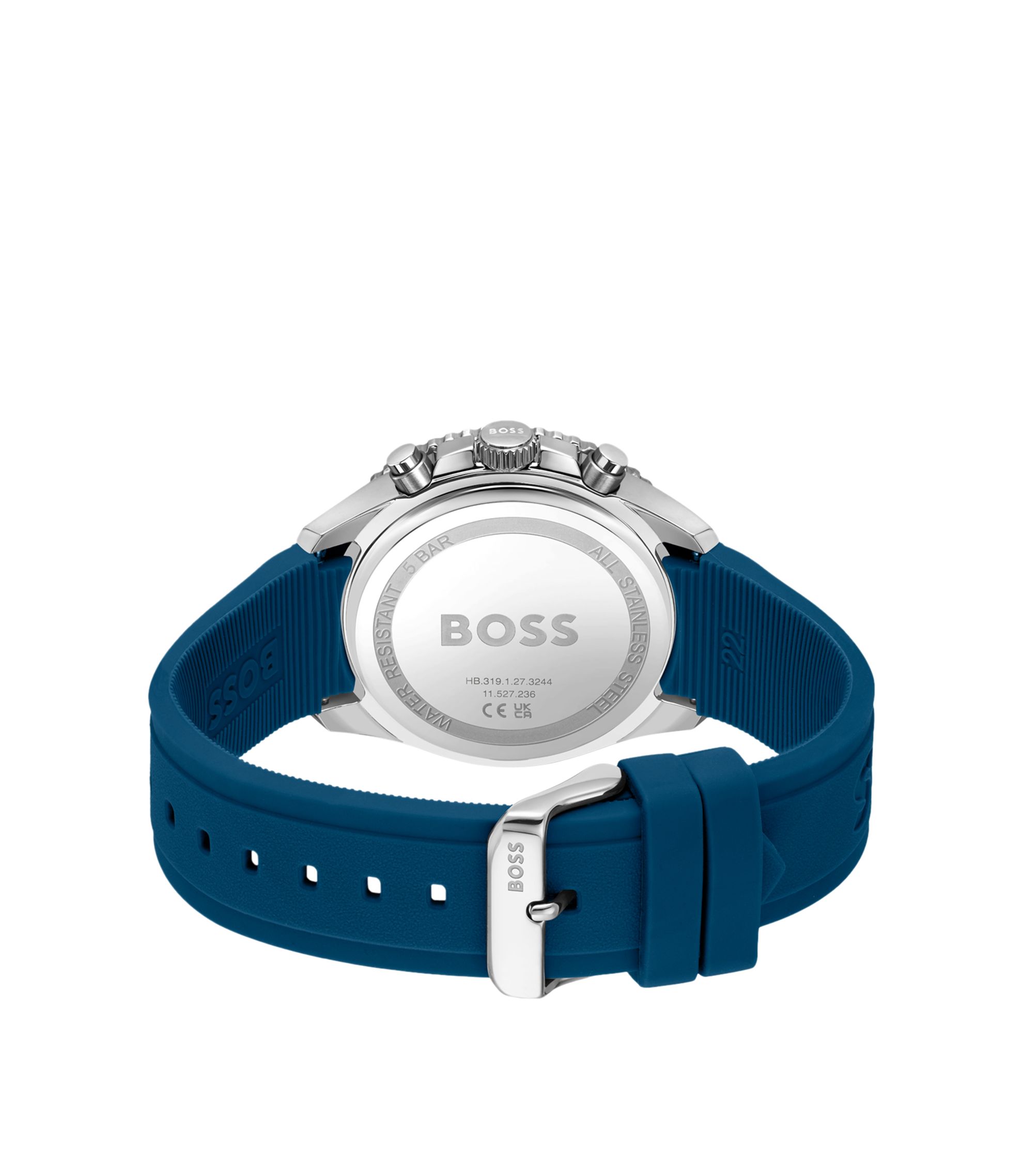 BOSS - Black-dial chronograph watch with blue silicone strap