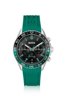 Black-dial chronograph watch with silicone strap, Assorted-Pre-Pack