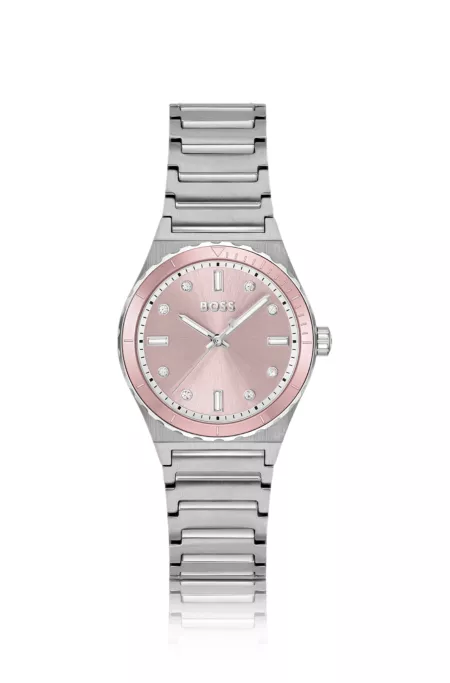 Crystal-index watch with pink dial