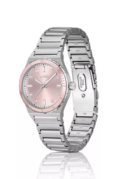 Crystal-index watch with pink dial