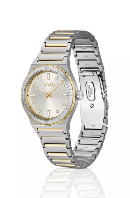 Two-tone watch with silver-white dial