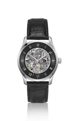 PRINCIPLE SKELETON Leather-strap watch with skeleton Japanese automatic movement, Assorted-Pre-Pack
