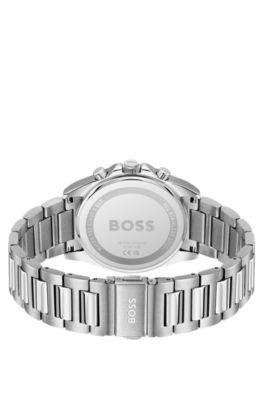 Link-bracelet chronograph watch with blue textured dial, Assorted-Pre-Pack