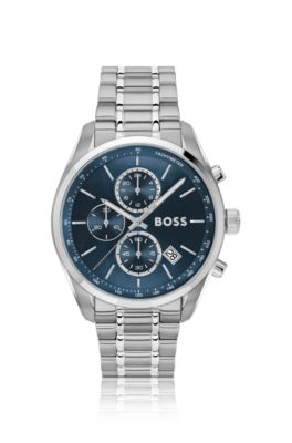 Blue-dial chronograph watch in silver-tone steel, Assorted-Pre-Pack