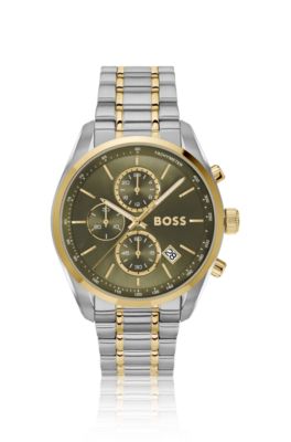 Olive-dial chronograph watch with two-tone effect