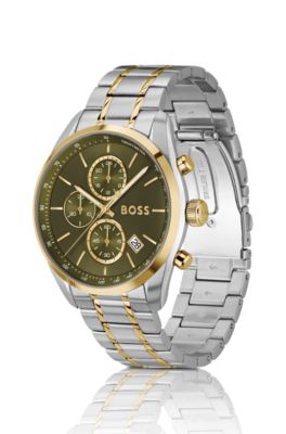 Olive-dial chronograph watch with two-tone effect, Assorted-Pre-Pack