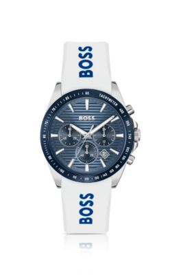 STRIKE Grooved-dial chronograph watch with silicone logo strap, Assorted-Pre-Pack