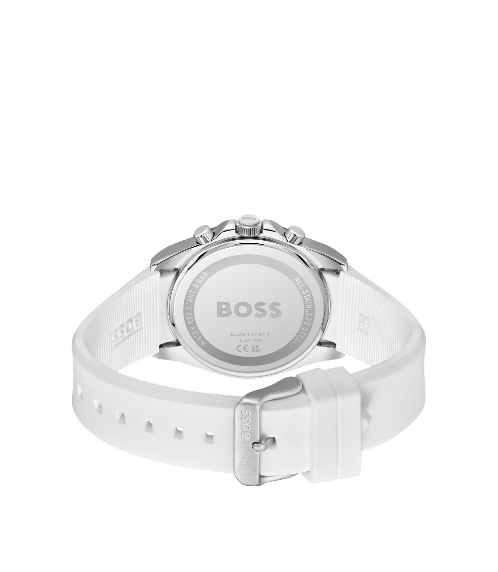 BOSS - Grooved-dial chronograph watch with silicone logo strap