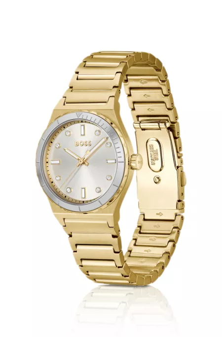 Crystal-index watch in gold-tone steel