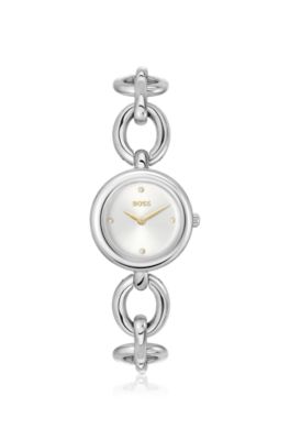Ring-bracelet watch in silver-tone steel