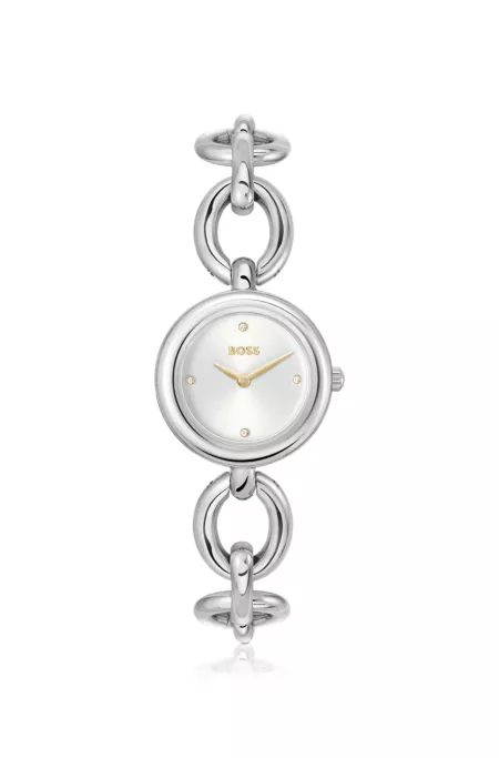 Ring-bracelet watch in silver-tone steel