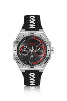 Reloj de tono plateado con correa de silicona con logo, Assorted-Pre-Pack