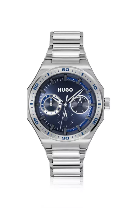 Blue-dial watch in silver-tone steel