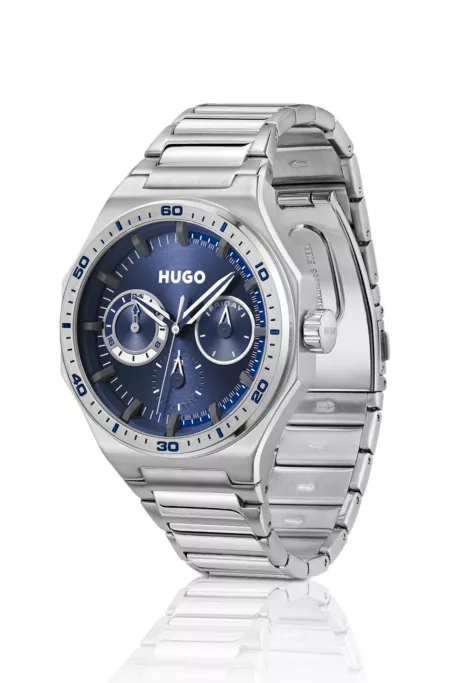 Blue-dial watch in silver-tone steel