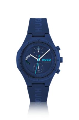 Blue watch with silicone logo strap, Assorted-Pre-Pack
