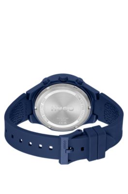 Blue watch with silicone logo strap, Assorted-Pre-Pack
