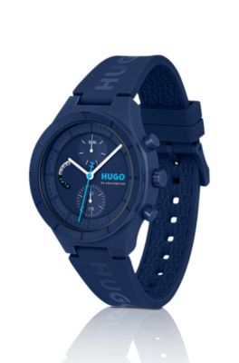 Blue watch with silicone logo strap, Assorted-Pre-Pack