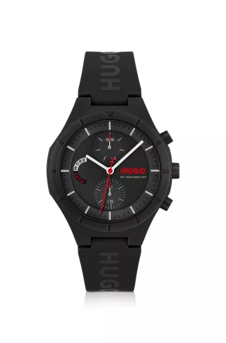 Black watch with silicone logo strap
