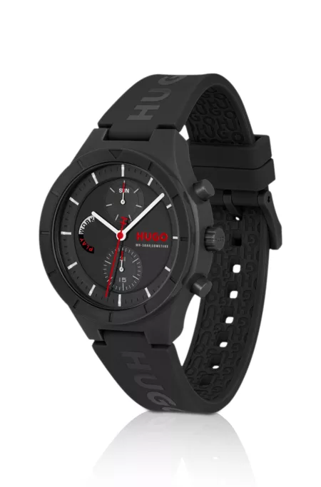 Black watch with silicone logo strap