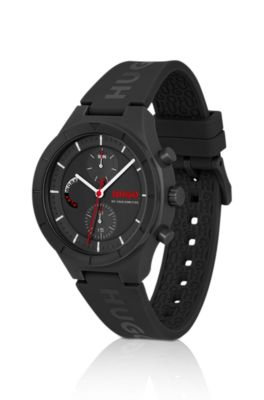 #LIT MULTI Black watch with silicone logo strap, Assorted-Pre-Pack