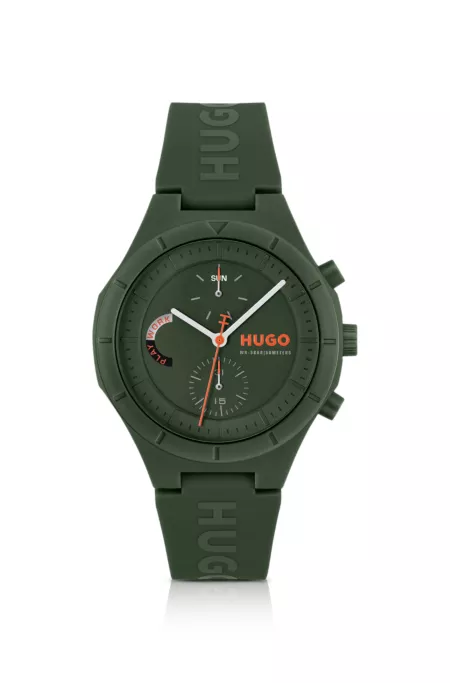 Green watch with silicone logo strap