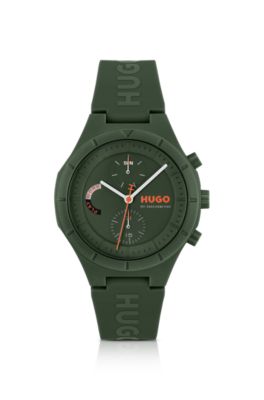 Green watch with silicone logo strap, Assorted-Pre-Pack