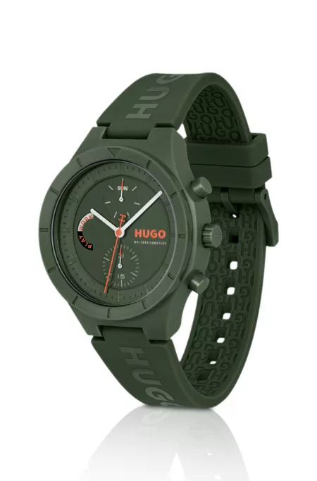 Green watch with silicone logo strap